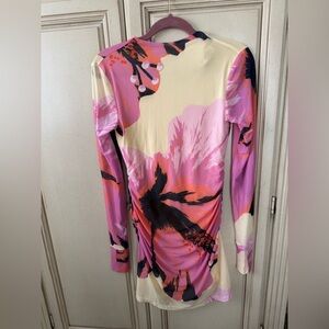 Anthropologie Pink & Cream Floral Long-Sleeve Ruched Dress